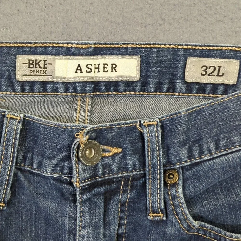 BKE Jeans Men's 32L Fits 32x29 Blue Asher Straight Stretch Denim Hemmed